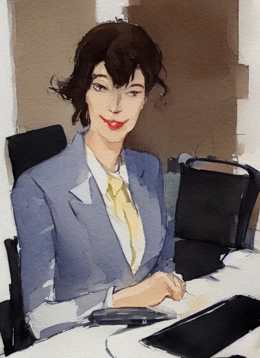 Image similar to concept art of a modern office life, business woman, pinterest, artstation trending, behance, watercolor, by coby whitmore, silver, laser light,