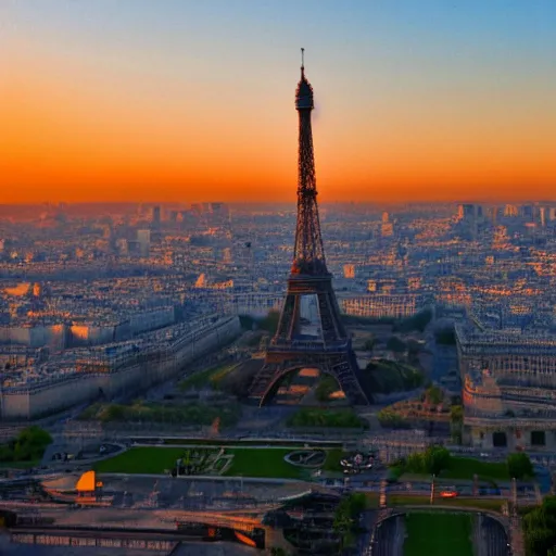 Image similar to flying dragon over the eiffel tower, paris, sunset