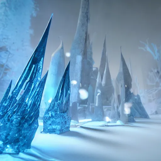 Prompt: ice spikes are summoned from the ground by magic, knights are impaled by ice spikes, octane render, unreal engine