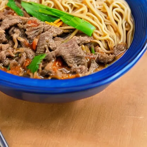 Image similar to a bowl of noodles with mixed beef sauce