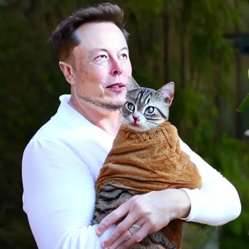 Image similar to elon musk wearing a cat costume