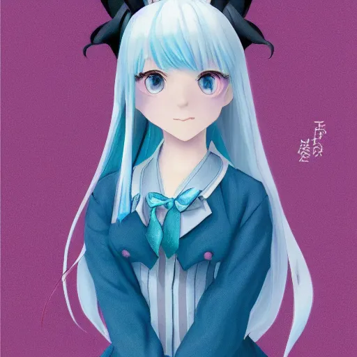 Image similar to a portrait of the young lady hatsune miku of the house lancaster, blue eyes, blue hair, porcelain skin, national portrait gallery