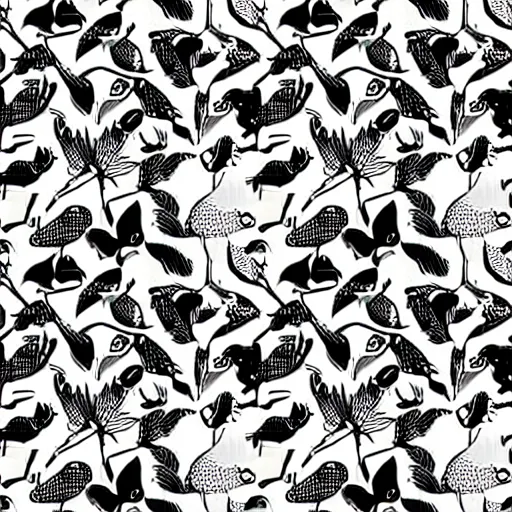 Image similar to seamless pattern showing birds. black and white, drawing, white background, seamless, ornament.