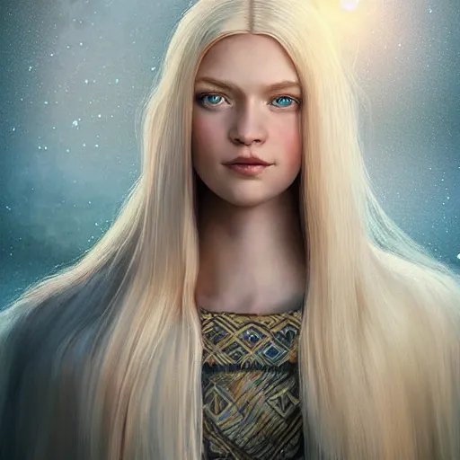 Prompt: nordic princess with long blonde hair : : weta pixar movie still photo : : hi - fructose, decadent highly - detailed digital painting, symmetrical face, golden ratio, octane render, artstation, smooth, sharp focus, artgerm, mucha, loish, wlop