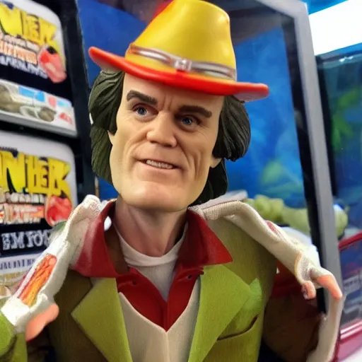 Image similar to Jim Carrey's action figure, wearing costumes