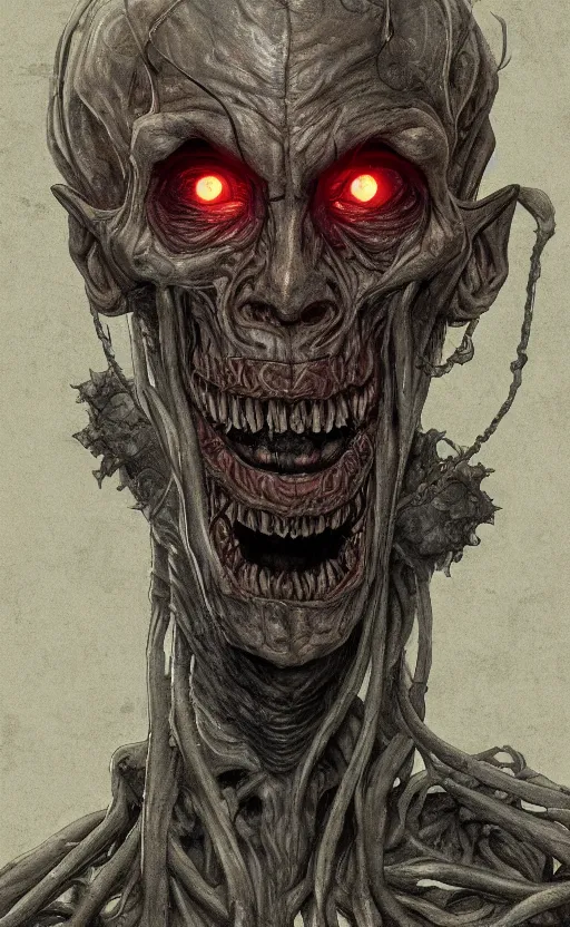 Image similar to full body portrait of Vecna from stranger things in the upside down, dynamic lighting, photorealistic, fantasy concept art, ambient lighting, atmospherical, stunning visuals, creative, cinematic, ultra detailed, trending on art station