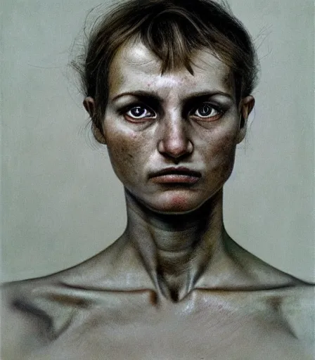 Image similar to a high quality, high detail, photorealistic portrait of a beautiful girl man by james nachtwey and lucian freud, zdzisław beksinski