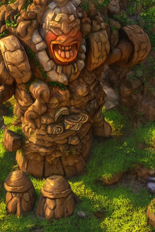 Image similar to zelda fantasy art giant golem troll wood rock greeble gemstone, global illumination ray tracing hdr fanart arstation by sung choi and eric pfeiffer and gabriel garza and casper konefal