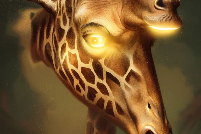 Image similar to lightning strikes a giraffe's head, deep focus, intricate, elegant, highly detailed, digital painting, artstation, concept art, matte, sharp focus, illustration, art by artgerm and greg rutkowski and alphonse mucha