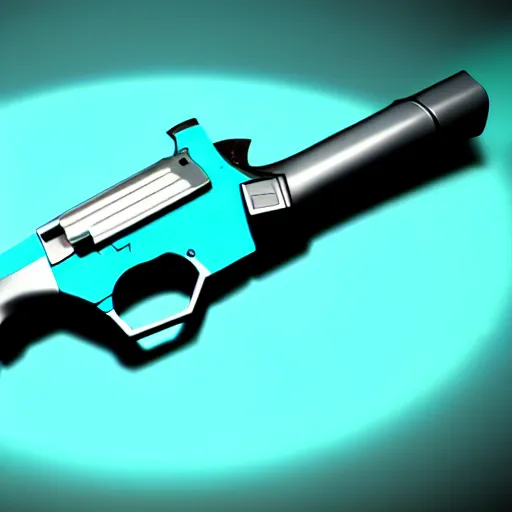 Prompt: cyberpunk revolver pistol, cyan and teal, photorealistic, 8 k,