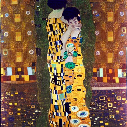 Prompt: ascended inner earth emissaries speaking to large audience and cameras gustav klimt
