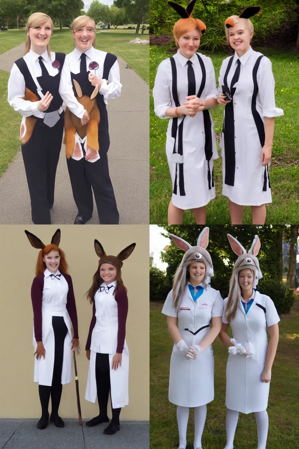 Prompt: photo of a pair of anthropomorphic eevee mormon missionary girls