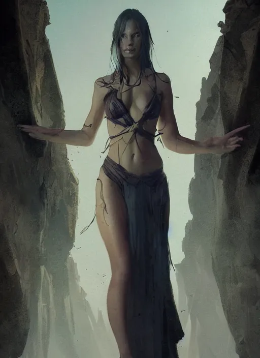 Image similar to hyper realistic photo of sorceress, full body, cinematic, artstation, cgsociety, greg rutkowski, james gurney, moebius