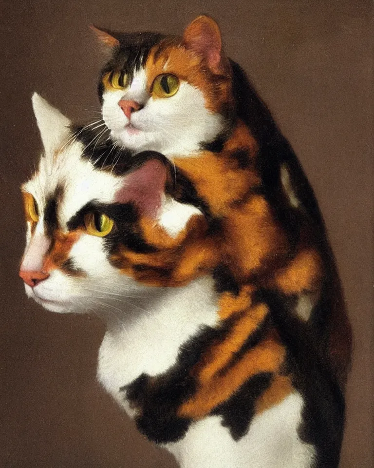 Prompt: studio portrait of a calico cat by vermeer.