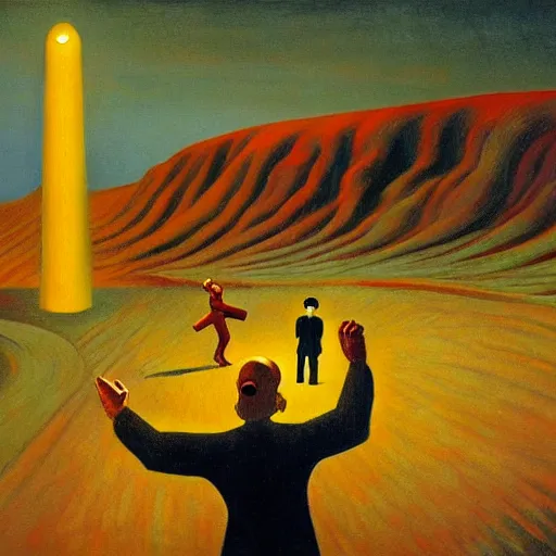 Prompt: journey to the center of the earth, grant wood, pj crook, edward hopper, oil on canvas