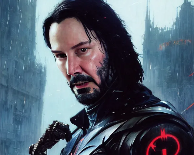 Image similar to highly detailed portrait of keanu reeves as azrael, in batman : arkham knight, stephen bliss, unreal engine, fantasy art by greg rutkowski, loish, rhads, ferdinand knab, makoto shinkai and lois van baarle, ilya kuvshinov, rossdraws, tom bagshaw, global illumination, radiant light, detailed and intricate environment