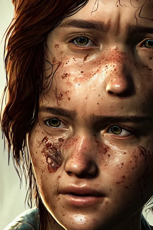 Image similar to ultra detailed facial portrait of ellie from the last of us part 2, micro expressions, highly detailed, trending on artstation, cinematic lightning, sharp focus, illustration, 8 k, elegant