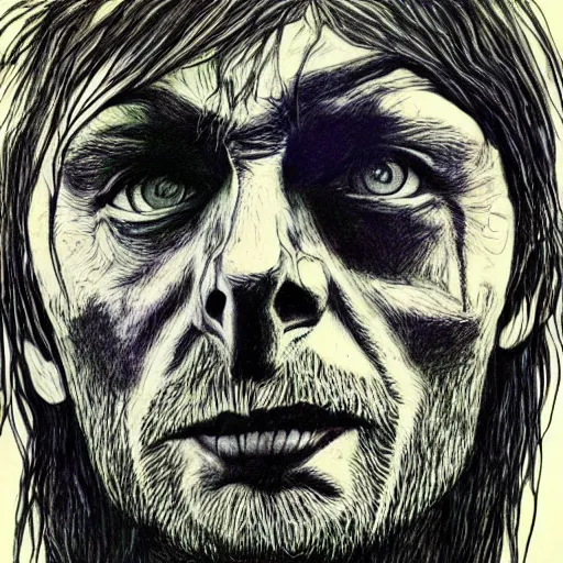 Prompt: radiohead album cover outsider art style ballpoint pen