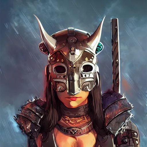 Image similar to cyberpunk viking helmet mask warrior goddess robot ninja fantasy, art gta 5 cover, official fanart behance hd artstation by jesper ejsing, by rhads, makoto shinkai and lois van baarle, ilya kuvshinov, ossdraws