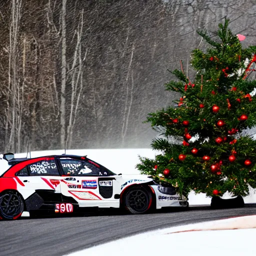 Image similar to Petter Solberg driving straight into the christmas tree