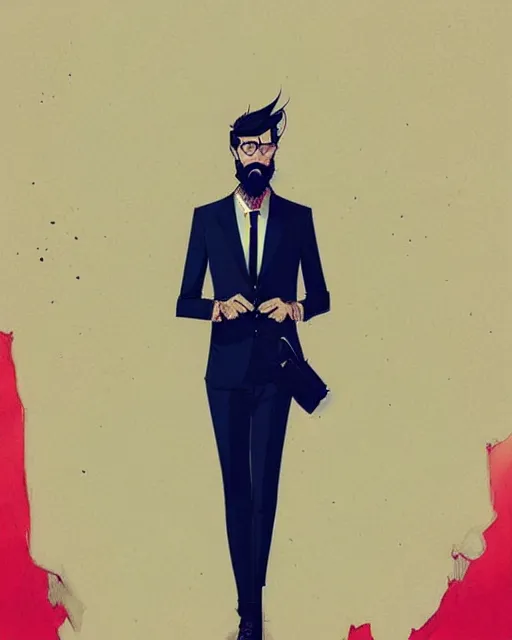 Image similar to a ultradetailed portrait painting of a stylish bearded man wearing suit outfit, by conrad roset, greg rutkowski and makoto shinkai trending on artstation