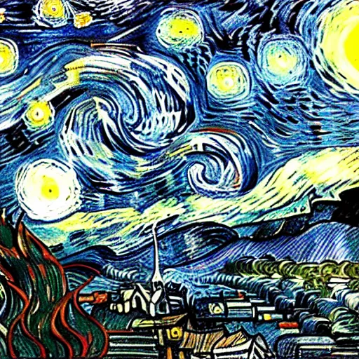 Image similar to interstellar, a black hole in space by vincent van gogh