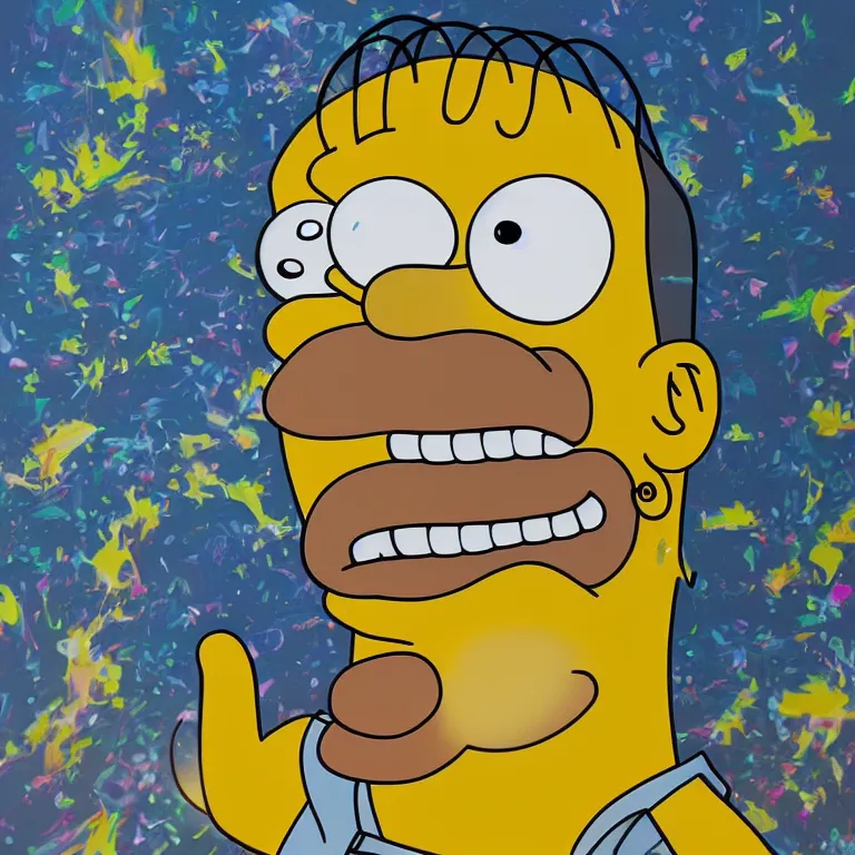 Image similar to Painting of Homer Simpson breaking the simulation, digital art, highly detailed