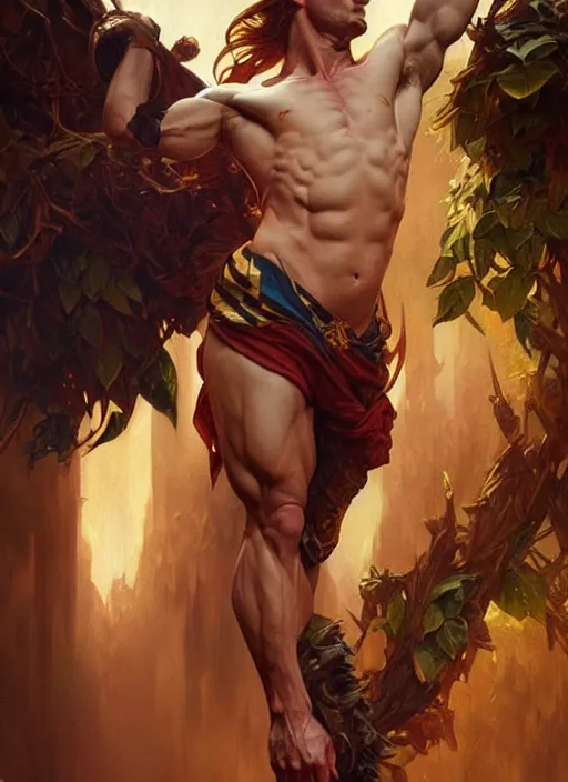 Image similar to lionel messi, d & d, muscular! fantasy, intricate, elegant, highly detailed, digital painting, artstation, concept art, smooth, sharp focus, illustration, art by artgerm and greg rutkowski and alphonse mucha