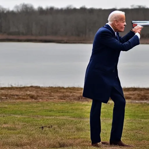 Prompt: joe biden aiming a shotgun