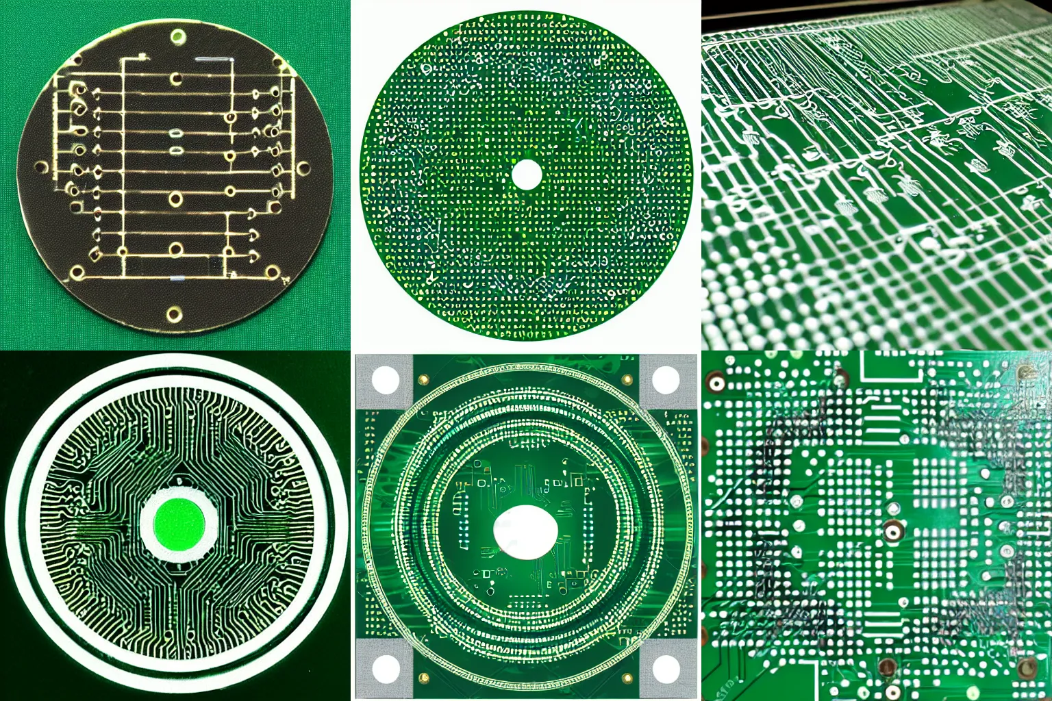 Prompt: circuit board with round traces