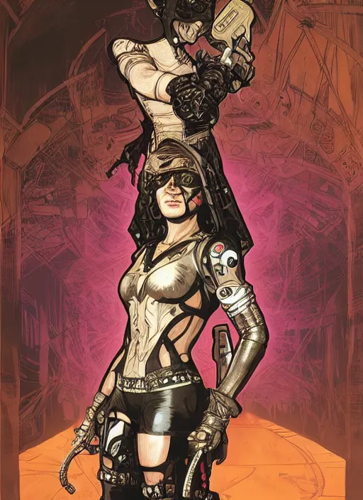 Image similar to cyberpunk circus wrestler. portrait by ashley wood and alphonse mucha and laurie greasley and josan gonzalez and james gurney. splinter cell, apex legends, rb 6 s, hl 2, d & d, cyberpunk 2 0 7 7. realistic face. character clothing. vivid color. dystopian setting.