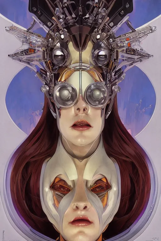 Prompt: portrait of mad alien robot queen, symmetrical, by yoichi hatakenaka, juan gimenez, brom, karol bak, alphonse mucha, james jean, drawing, illustration, cgsociety and artstation, clear line