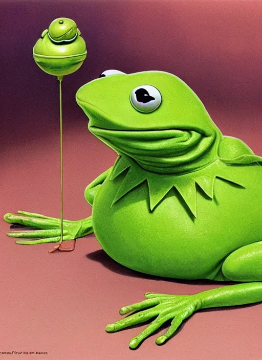 Image similar to portrait of Kermit the frog in The Blob (1988), highly detailed, centered, solid color background, digital painting, artstation, concept art, smooth, sharp focus, illustration, artgerm, donato giancola, Joseph Christian Leyendecker, Les Edwards, Ed Repka, WLOP, Artgerm