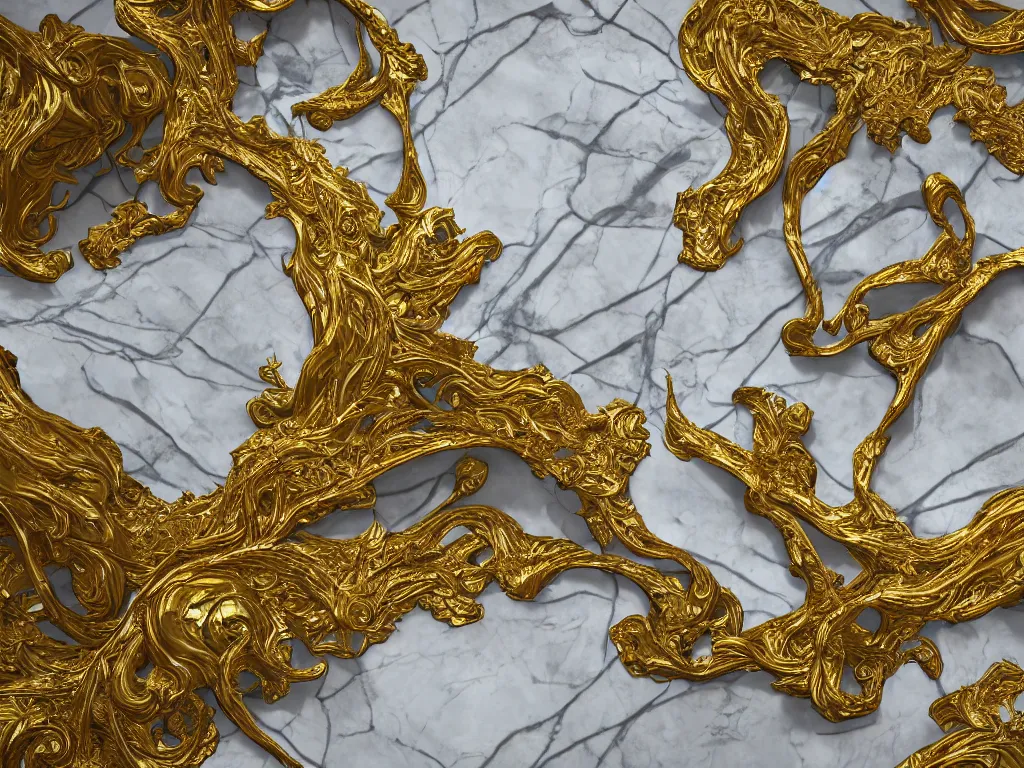 Prompt: hyperrealism, a world made of gold and white marble, intricate, highly detailed, strong perspective, artstation trending, environment concept, ray tracing, cinematic, concept art, 4k detail post processing, cinematic