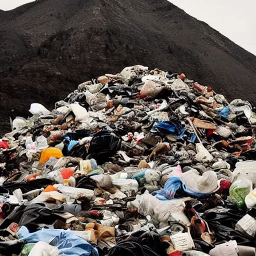 Image similar to photograph of a mountain of garbage bags, cinematic, beautiful melancholic