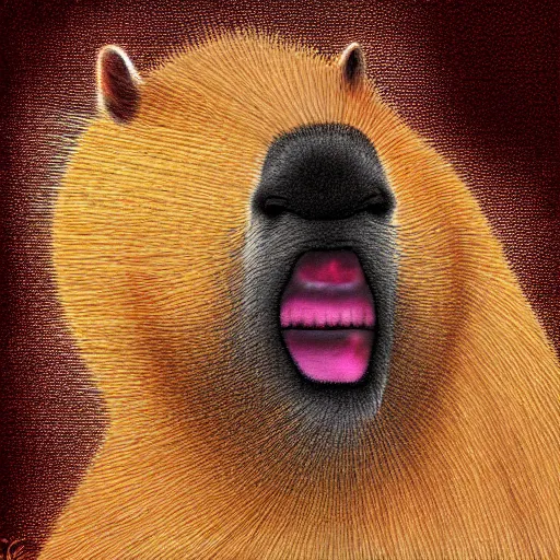 Image similar to Drawing of a capybara spitting fire. Digital Art. High Quality. High Fidelity.