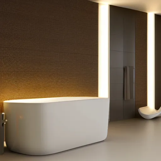 Image similar to bathroom with warm white led strip lighting, photorealistic, product render