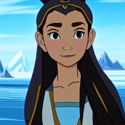 Prompt: A Still of Katara of the Southern Water Tribe from Avatar the Last Airbender in the movie Frozen (2013)