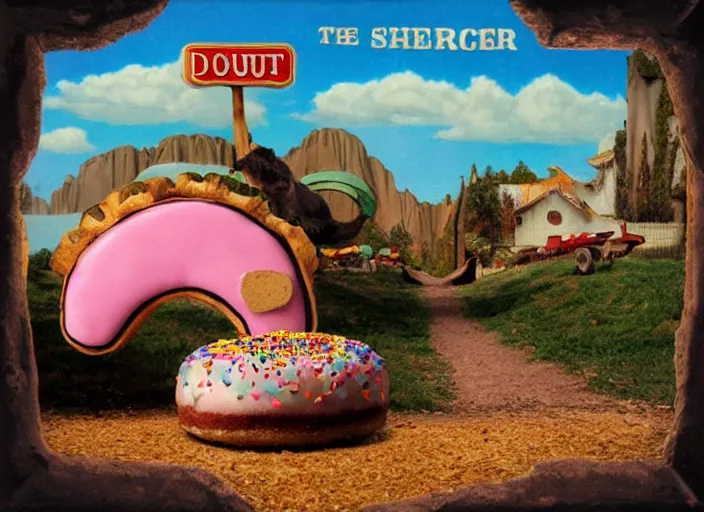 Image similar to the sheriff donut, lowbrow, matte painting, 3 - d highly detailed, in the style of mark ryden,