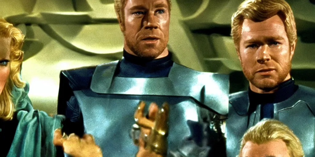 Image similar to Thor in the role of Captain Kirk in a scene from Star Trek the original series