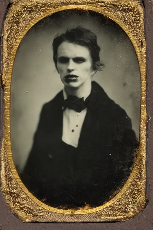 Prompt: a tintype photograph of a vampire