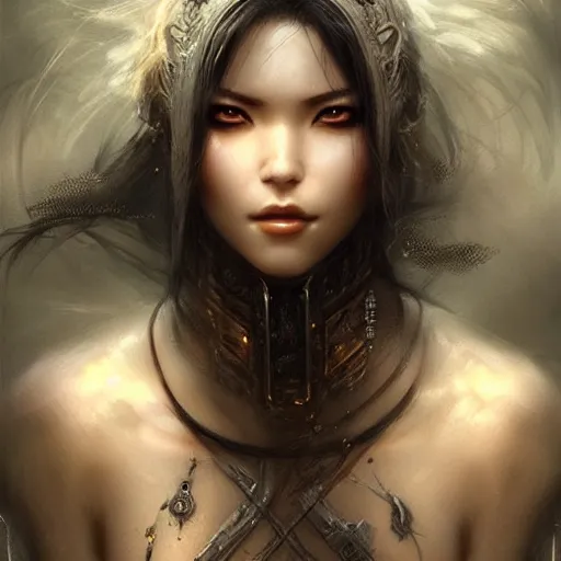 Image similar to beautiful women with oriental faces, character portrait, sharp, digital matte painting, art by luis royo, greg rutkowski, trending on artstation