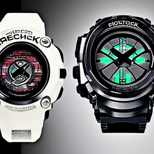 Image similar to photorealstic gshock watch cyberpunk, metaverse, fullmetal