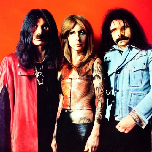 Image similar to black sabbath but all members are women, 1 9 7 0, band promo photo, genderswapped