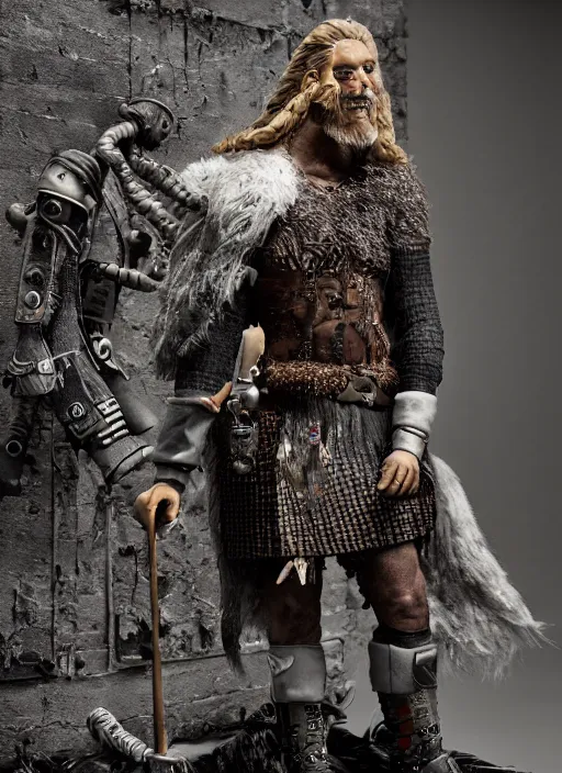 Image similar to 8 5 mm f 1. 8 photograph of a claymation cyberpunk viking, highly detailed diorama, by erwin olaf and anton corbijn, smooth, sharp foccus, commercial photography, fashion shoot