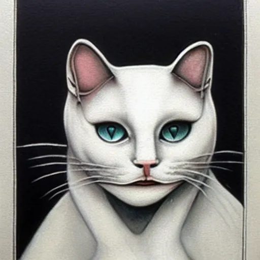 Prompt: white cat, by hr giger!!!