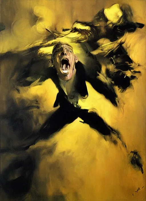 Image similar to tim allen screaming, painting by phil hale, fransico goya,'action lines '!!!, graphic style, visible brushstrokes, motion blur, blurry