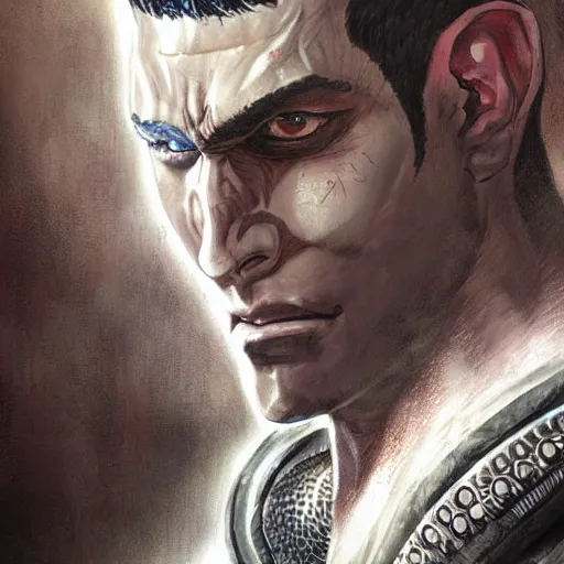 Image similar to portrait of guts from berserk extremely detailed, made by wlop and maxwell boas