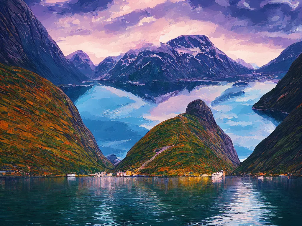 Image similar to the fjords of norway by alena aenami, petros afshar