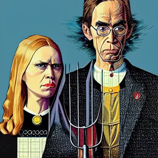 Image similar to American Gothic, by MARVEL comics and Sandra Chevrier